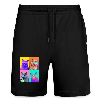 Cats British Shorthair Cat - Stanley/Stella Trainer Unisex Organic Jogging Shorts - black - Front - Nik (191cm) & Marisol (170cm)