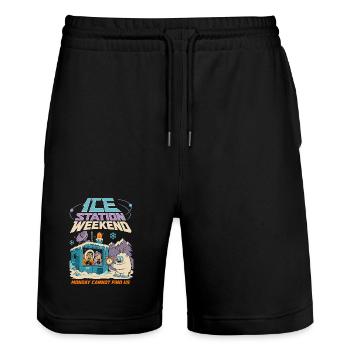 Eisstation Wochenende Winter Humor - Stanley/Stella Trainer Unisex Organic Jogging Shorts - black - Front - Nik (191cm) & Marisol (170cm)