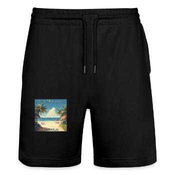 Retro Charme Mexiko: Cancun & Isla Mujeres Design - Stanley/Stella Unisex Bio Joggingshorts Trainer  - Schwarz - Vorne - Nik (191cm) & Marisol (170cm)