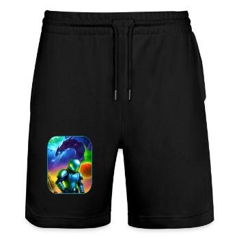 Astronaut with alien dragon in space - Stanley/Stella Trainer Unisex Organic Jogging Shorts - black - Front - Nik (191cm) & Marisol (170cm)