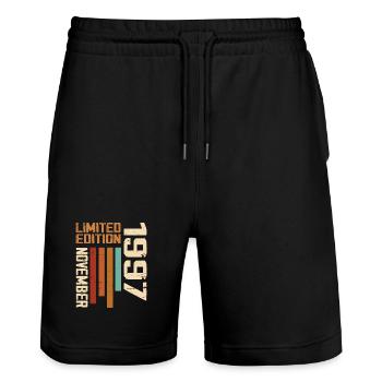 1997 November Geburtstagsgeschenk. November 1997 - Stanley/Stella Unisex Bio Joggingshorts Trainer  - Schwarz - Vorne - Nik (191cm) & Marisol (170cm)