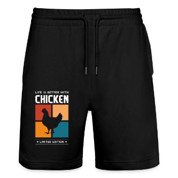 Poulet - Short de jogging bio TRAINER Stanley/Stella unisexe - noir - Devant - Nik (191cm) & Marisol (170cm)
