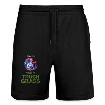 Gamergirl - Born To Game Forced To Touch Grass - Stanley/Stella Unisex Bio Joggingshorts Trainer  - Schwarz - Vorne - Nik (191cm) & Marisol (170cm)