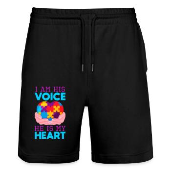 Autism Mother Heart - Stanley/Stella Trainer Unisex Organic Jogging Shorts - black - Front - Nik (191cm) & Marisol (170cm)