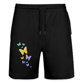 Schmetterling Schmetterling Tier bunt Farbe - Stanley/Stella Unisex Bio Joggingshorts Trainer  - Schwarz - Vorne - Nik (191cm) & Marisol (170cm)