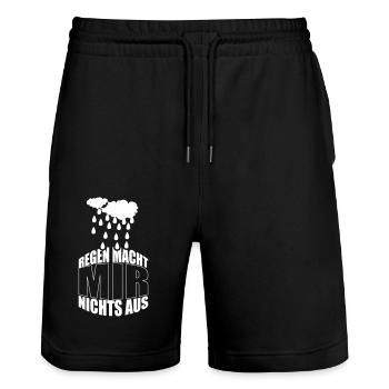 Regen machts mir nichts aus. - Stanley/Stella Unisex Bio Joggingshorts Trainer  - Schwarz - Vorne - Nik (191cm) & Marisol (170cm)