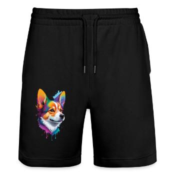 Dog Welsh Corgi Pembroke Dogs Design Pedigree Dog - Stanley/Stella Trainer Unisex Organic Jogging Shorts - black - Front - Nik (191cm) & Marisol (170cm)
