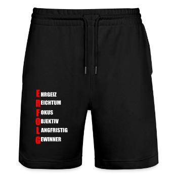 Erfolg - Stanley/Stella Unisex Bio Joggingshorts Trainer  - Schwarz - Vorne - Nik (191cm) & Marisol (170cm)