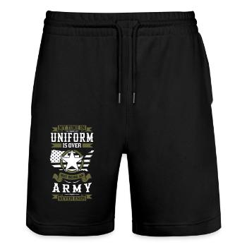 Army Never Ends - Stanley/Stella Trainer Unisex Organic Jogging Shorts - black - Front - Nik (191cm) & Marisol (170cm)