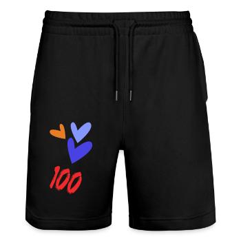 100. 100 YEARS. 100th ANNIVERSARY. BIRTHDAY 100 - Stanley/Stella Trainer Unisex Organic Jogging Shorts - black - Front - Nik (191cm) & Marisol (170cm)