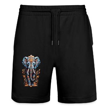 Spirituelles Elefant Mandala Indischer Boho Stil - Stanley/Stella Unisex Bio Joggingshorts Trainer  - Schwarz - Vorne - Nik (191cm) & Marisol (170cm)