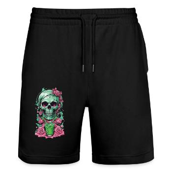 Gothic Weirdcore Rosen Skull Okkult Dia de Muertos - Stanley/Stella Unisex Bio Joggingshorts Trainer  - Schwarz - Vorne - Nik (191cm) & Marisol (170cm)