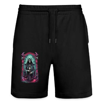 Grim Reaper Skelett Magier Gothic Kunstwerk - Stanley/Stella Unisex Bio Joggingshorts Trainer  - Schwarz - Vorne - Nik (191cm) & Marisol (170cm)