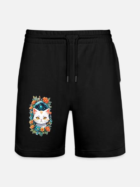 chat et fleur aquarelle - Short de jogging bio TRAINER Stanley/Stella unisexe - noir