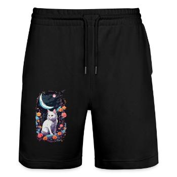 Mystical Night Cats Pastel Gothic Design - Stanley/Stella Trainer Unisex Organic Jogging Shorts - black - Front - Nik (191cm) & Marisol (170cm)