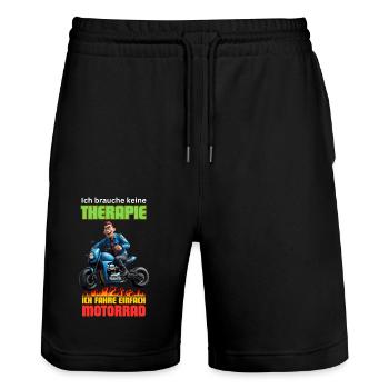Ich brauche keine Therapie, ich fahre Motorrad - Stanley/Stella Unisex Bio Joggingshorts Trainer  - Schwarz - Vorne - Nik (191cm) & Marisol (170cm)