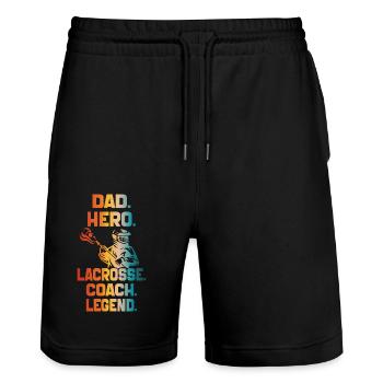 Dad Hero Lacrosse Coach Legend Lacrosse Dad 2024 - Stanley/Stella Trainer Unisex Organic Jogging Shorts - black - Front - Nik (191cm) & Marisol (170cm)