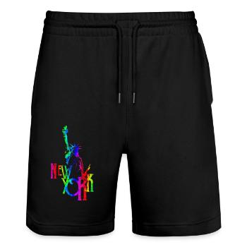 New York USA America Travel Tourist City - Stanley/Stella Trainer Unisex Organic Jogging Shorts - black - Front - Nik (191cm) & Marisol (170cm)