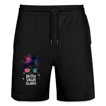 British Virgin Islands - Stanley/Stella Trainer Unisex Organic Jogging Shorts - black - Front - Nik (191cm) & Marisol (170cm)