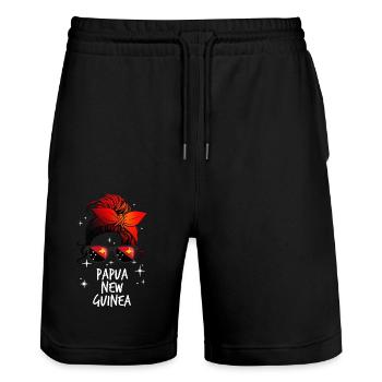 Papua-Neuguinea - Stanley/Stella Unisex Bio Joggingshorts Trainer  - Schwarz - Vorne - Nik (191cm) & Marisol (170cm)