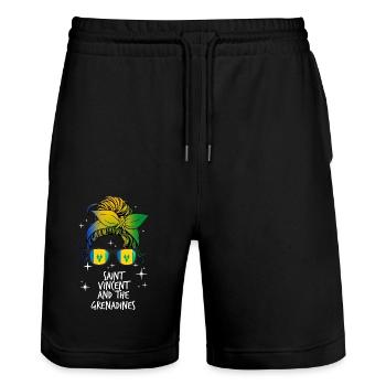 Saint Vincent et les Grenadines - Short de jogging bio TRAINER Stanley/Stella unisexe - noir - Devant - Nik (191cm) & Marisol (170cm)