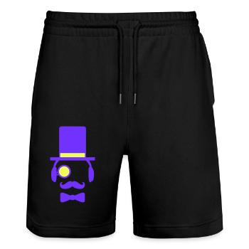 DJ Sir moustache monocle chapeau haut de forme Cool gentleman - Short de jogging bio TRAINER Stanley/Stella unisexe - noir - Devant - Nik (191cm) & Marisol (170cm)