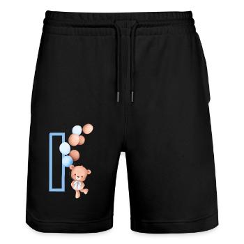 Blauer Buchstabe i Bär - Stanley/Stella Unisex Bio Joggingshorts Trainer  - Schwarz - Vorne - Nik (191cm) & Marisol (170cm)