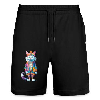 Hippie Cat - Stanley/Stella Unisex Bio Joggingshorts Trainer  - Schwarz - Vorne - Nik (191cm) & Marisol (170cm)