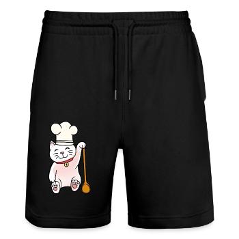 Katze Koch Köchin Köche kochen Gastgeber - Stanley/Stella Unisex Bio Joggingshorts Trainer  - Schwarz - Vorne - Nik (191cm) & Marisol (170cm)