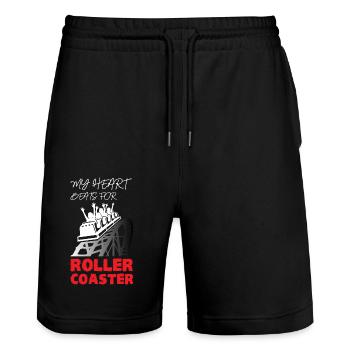 Mon cœur bat pour les montagnes russes - Short de jogging bio TRAINER Stanley/Stella unisexe - noir - Devant - Nik (191cm) & Marisol (170cm)