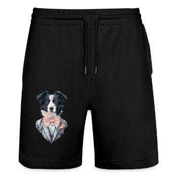 Border Collie - Stanley/Stella Unisex Bio Joggingshorts Trainer  - Schwarz - Vorne - Nik (191cm) & Marisol (170cm)