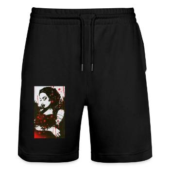 Mona Lisa omikly pop art graffiti pochoir pensée - Short de jogging bio TRAINER Stanley/Stella unisexe - noir - Devant - Nik (191cm) & Marisol (170cm)