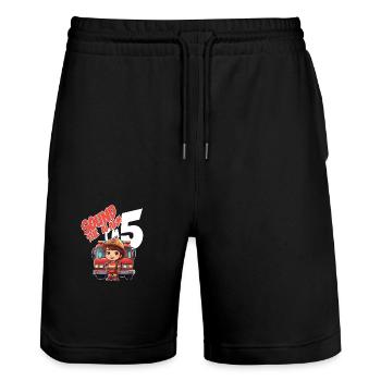 Kids Firefighter 5 Year Old Birthday Boy Theme - Stanley/Stella Unisex Bio Joggingshorts Trainer  - Schwarz - Vorne - Nik (191cm) & Marisol (170cm)
