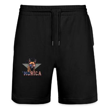 Belgischer Malinois Sonnenbrille Murica Flagge - Stanley/Stella Unisex Bio Joggingshorts Trainer  - Schwarz - Vorne - Nik (191cm) & Marisol (170cm)