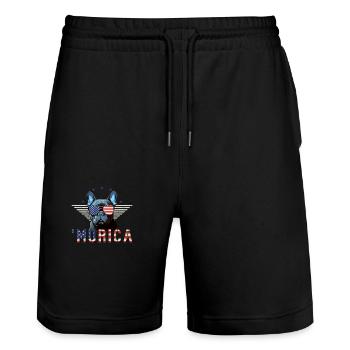Französische Bulldogge Sonnenbrille Murica Flagge - Stanley/Stella Unisex Bio Joggingshorts Trainer  - Schwarz - Vorne - Nik (191cm) & Marisol (170cm)
