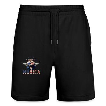 Waschbär Sonnenbrille Murica Amerika Geschenk - Stanley/Stella Unisex Bio Joggingshorts Trainer  - Schwarz - Vorne - Nik (191cm) & Marisol (170cm)