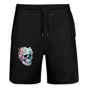 Human Skull & Flowers 33 - Stanley/Stella Trainer Unisex Organic Jogging Shorts - black - Front - Nik (191cm) & Marisol (170cm)