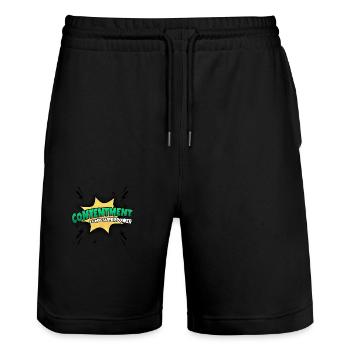 Contentment is my superpower trait - Stanley/Stella Trainer Unisex Organic Jogging Shorts - black - Front - Nik (191cm) & Marisol (170cm)