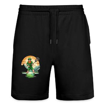 St. Patrick's Day Kleeblatt Lacrosse - Stanley/Stella Unisex Bio Joggingshorts Trainer  - Schwarz - Vorne - Nik (191cm) & Marisol (170cm)