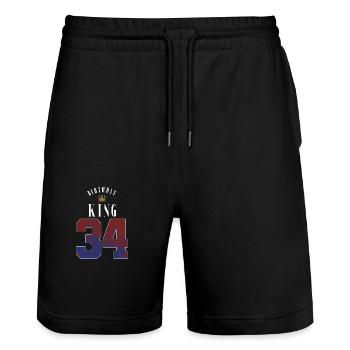 Birthday King 34 Jahre 34. Geburtstag Geschenk - Stanley/Stella Unisex Bio Joggingshorts Trainer  - Schwarz - Vorne - Nik (191cm) & Marisol (170cm)