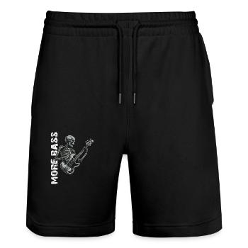 Skelett Skull mit Bassgitarre und Spruch Mehr Bass - Stanley/Stella Unisex Bio Joggingshorts Trainer  - Schwarz - Vorne - Nik (191cm) & Marisol (170cm)