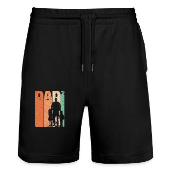 Dad Hoch 2 Vater Sohn Tochter Retro Geschenk - Stanley/Stella Unisex Bio Joggingshorts Trainer  - Schwarz - Vorne - Nik (191cm) & Marisol (170cm)