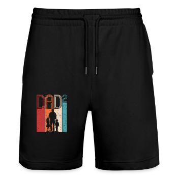 Dad Hoch 2 Vater Tochter Sohn Papa Geschenk - Stanley/Stella Unisex Bio Joggingshorts Trainer  - Schwarz - Vorne - Nik (191cm) & Marisol (170cm)