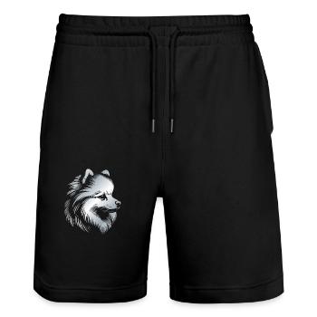 Pomeranian, Pomeranian, Dog's Head, Drawing Syllable - Stanley/Stella Trainer Unisex Organic Jogging Shorts - black - Front - Nik (191cm) & Marisol (170cm)