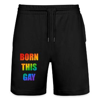 Geboren dieser schwule Regenbogentext - Stanley/Stella Unisex Bio Joggingshorts Trainer  - Schwarz - Vorne - Nik (191cm) & Marisol (170cm)