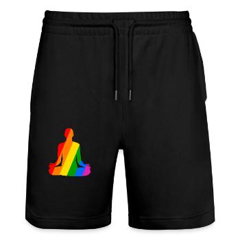Variety and balance in colorful yoga pose - Stanley/Stella Trainer Unisex Organic Jogging Shorts - black - Front - Nik (191cm) & Marisol (170cm)