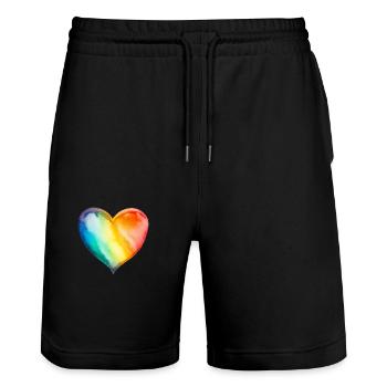 Regenbogen-Herz - Stanley/Stella Unisex Bio Joggingshorts Trainer  - Schwarz - Vorne - Nik (191cm) & Marisol (170cm)