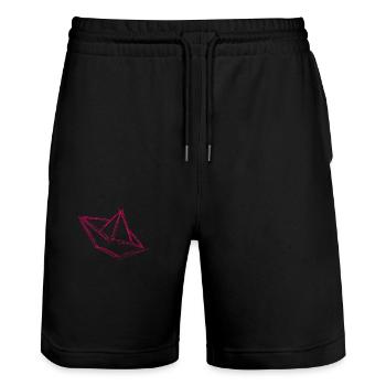 Papierboot pink - Stanley/Stella Unisex Bio Joggingshorts Trainer  - Schwarz - Vorne - Nik (191cm) & Marisol (170cm)