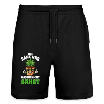 Cannabis, Ich sähe was was du nicht sähst, Hanf - Stanley/Stella Unisex Bio Joggingshorts Trainer  - Schwarz - Vorne - Nik (191cm) & Marisol (170cm)