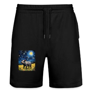 Sanglier, Van Gogh, Nuit Étoilée, Animal, Cochon - Short de jogging bio TRAINER Stanley/Stella unisexe - noir - Devant - Nik (191cm) & Marisol (170cm)